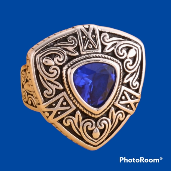 Blue Simulated Diamond Filigree Shield Ring in Black Oxidized S-Steel Sz 10 - Picture 6 of 6